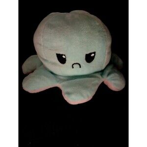 TeeTurtle Reversible Octopus Plush Happy Mad Mood Stuffed Animal Pink Blue 4"
